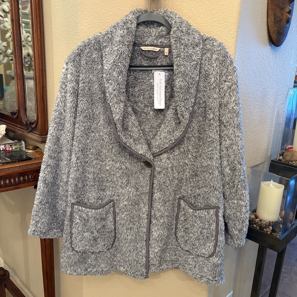 NWT~SOFT SURROUNDINGS Women Gray Cozy Soft Most Wonderful Cardi Size Large